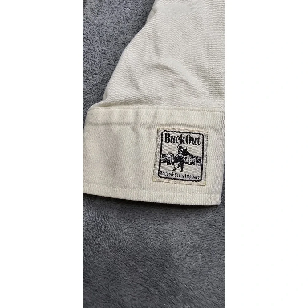 Vintage Buck Out Mens L Rodeo Casual Bullriding Shirt Black White/Cream USA TX